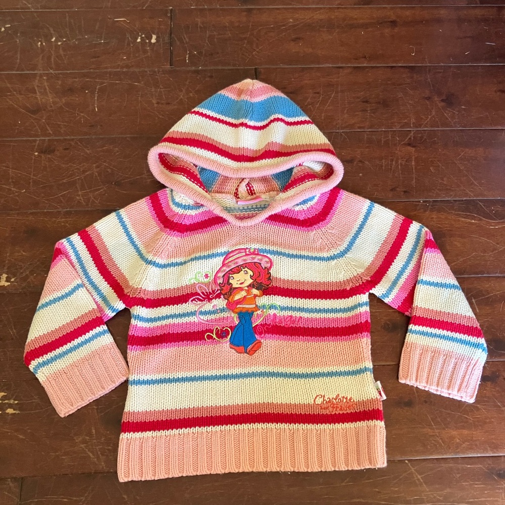 Y2K 2008 Strawberry Shortcake Stripes On the Go Hooded Sweater